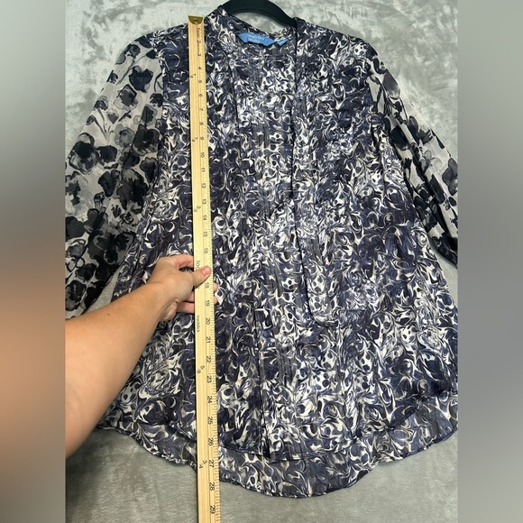 Simply Vera Wang Blouse Top High Neck Floral Purple Sheer Women’s Large - Picture 8 of 9